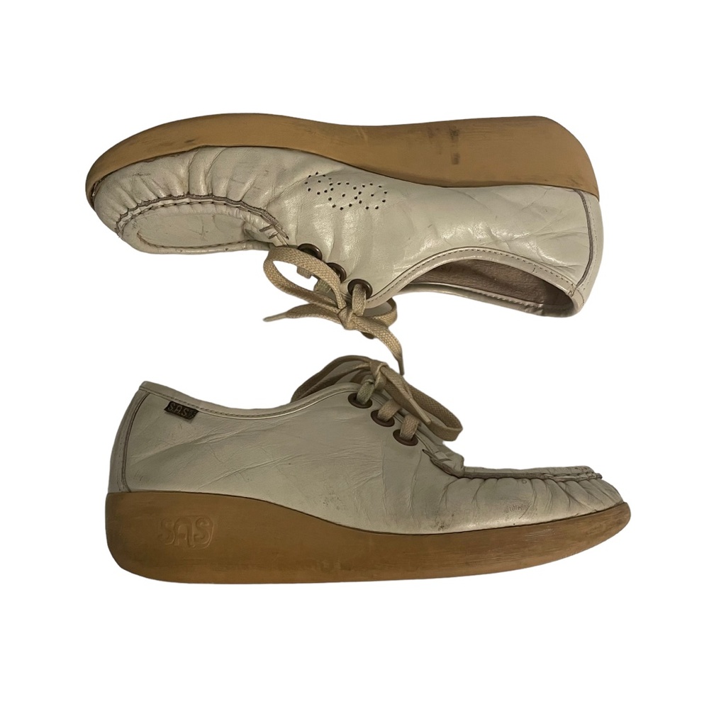 SAS Siesta Vintage Leather‎ Chunky Heel Lace Up Loafer Sneaker Size 7/7.5 - Picture 4 of 7